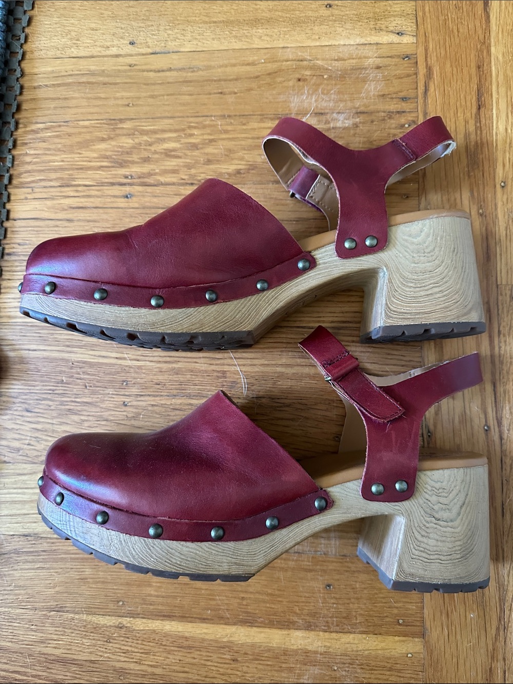 Kork-Ease Red Leather Mary Jane Style Studded Clog size 11 As Is